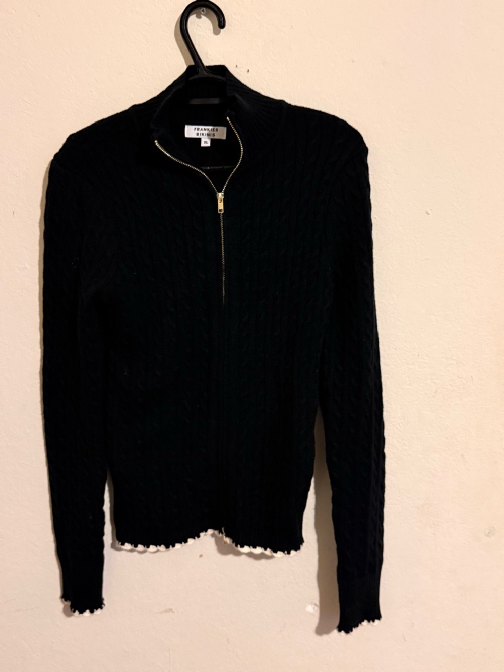 Frankie's Bikinis Black Cable-Knit Zip Cardigan women’s size xl